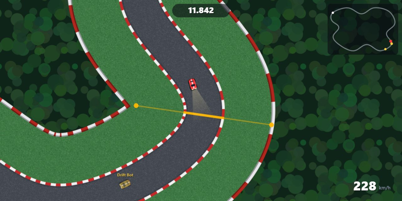 Rennen auf der Strecke Serpentinen mit Gegner-Ghost und Minimap